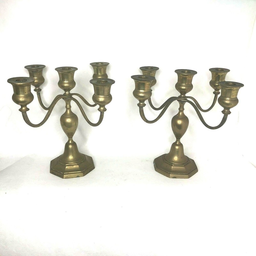 Antique Candelabra Candle Holder Brass 5 Arm Solid West Coast Bo Ho Chic 9 "